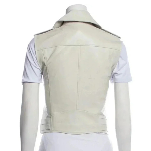 DOMA Sleeveless Leather Vest Bone White Moto Spring FLAW - Picture 4 of 7